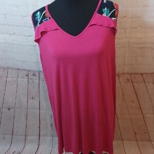AGB Pink Mesh Embroidery Floral Back -Top  Above Knee Sleeveless Dress XL  USA